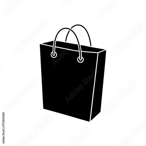 Simple black shopping bag graphic on transparent background silhouette