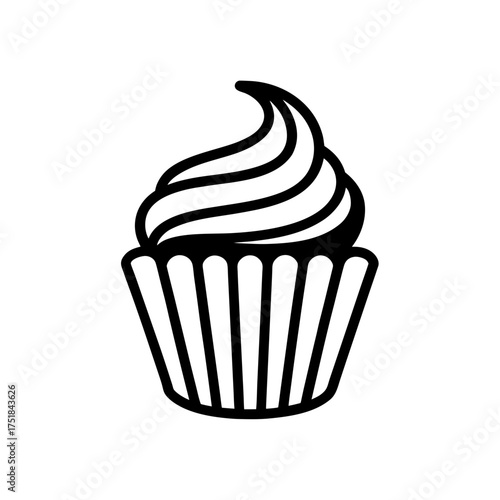 Simple cupcake with swirl frosting on transparent background silhouette