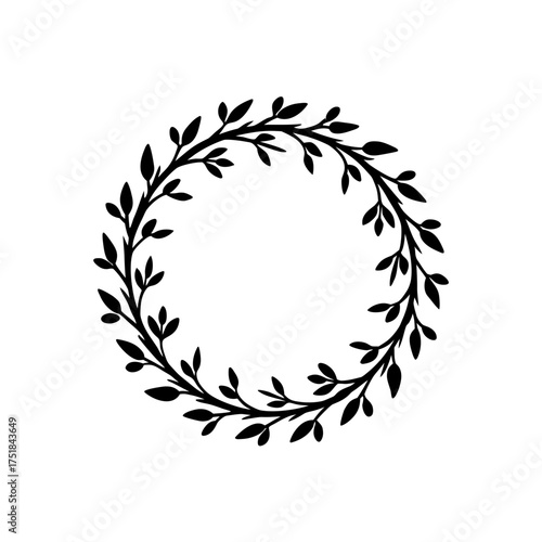 Floral wreath of leaves and branches on transparent background silhouette