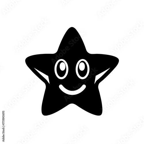 Happy black star with white eyes on transparent background silhouette