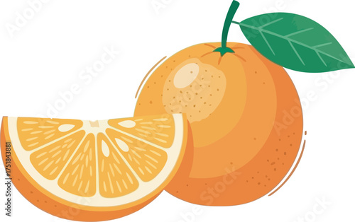 Vibrant orange fruit and juicy slice on a dark background – a fresh citrus illustration