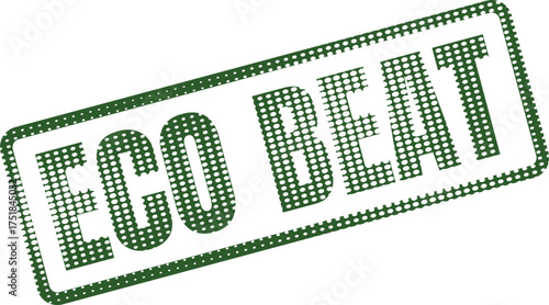 A vibrant green textured stamp featuring the words ECO BEAT in a rectangular shape against a clear white backdrop