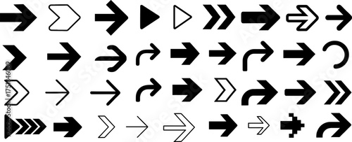 black arrow icons assorted directional pointer symbols navigation vector set