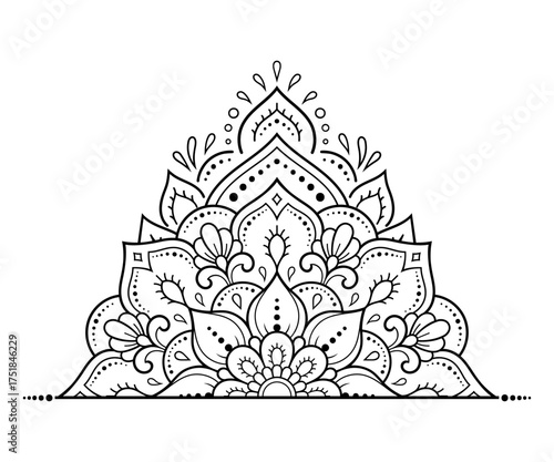 Circular pattern in form of mandala with flower for Henna, Mehndi, tattoo, decoration. Decorative ornament in ethnic oriental style. Outline doodle hand draw vector illustration.
