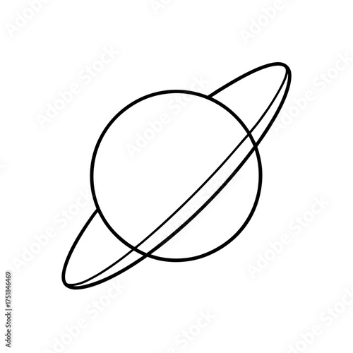 Planet with ring simple outline art on transparent background