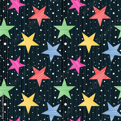 Colorful stars and lines seamless pattern