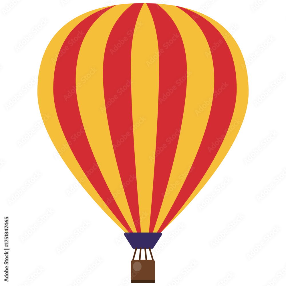 Fototapeta premium Hot air balloon with red and yellow stripes. Colorful travel concept. Isolated air transport for graphic design.