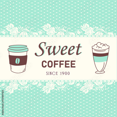 Poster for coffee products. Vector card for bakeries and coffee shops.