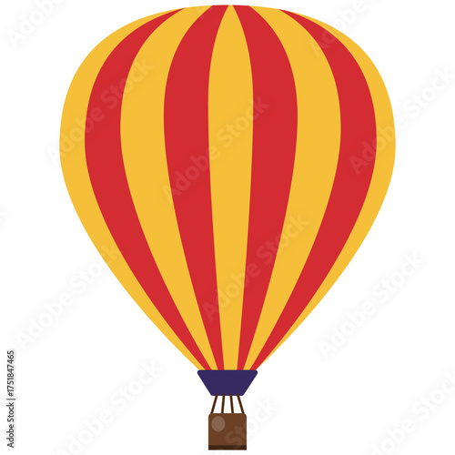 Hot air balloon with red and yellow stripes. Colorful travel concept. Isolated air transport for graphic design.
