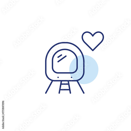 Subway train on rails and heart. Transit with care, favorite routes. Pixel perfect, editable stroke vector icon