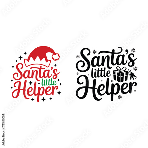 santas little helper christmas Typography Vector Set