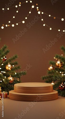 Modern Illuminated Podium in Festive Christmas Setting