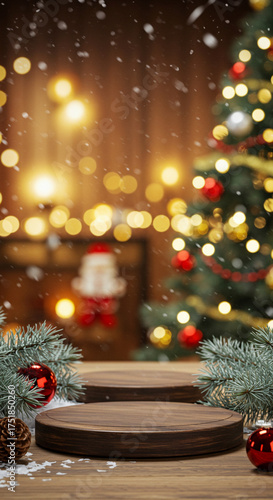 Elegant Wooden Podium for Holiday Product Showcase