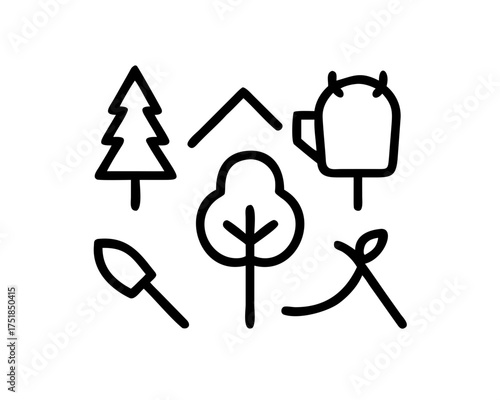 Gardening tools and plants, representing nature