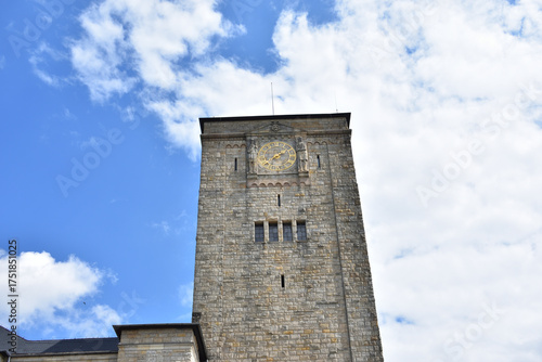 Imperial castle (Zamek Cesarski) in Poznan town, Poland. Clocktower facade