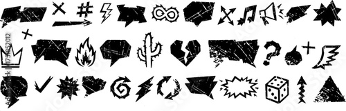 Grunge Vector Doodle Elements Set – Distressed Icons, Abstract Shapes, and Rough Stamp Textures