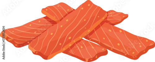 Illustration of several pieces of salmon, stacked on top of each other.