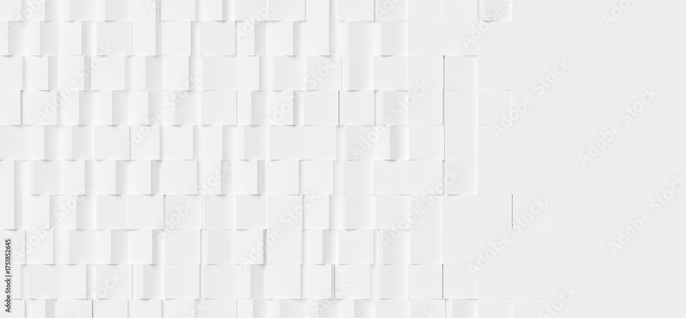 Obraz premium Large white rotated boxes or cubes geometry background wallpaper banner fading out with copy space, flat lay