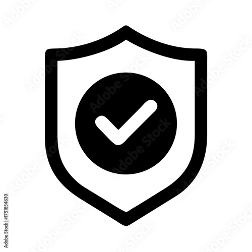 Stylized security shield icon featuring a checkmark within a circle, representing trust and protection
