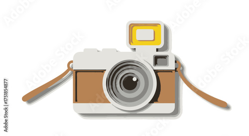 Retro Style Camera with Flash and Leather Strap.