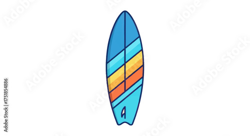 Colorful Cartoon Surfboard with Blue Orange and Yellow Stripes.