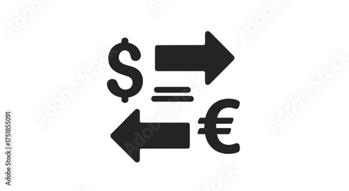 Dollar to Euro Currency Exchange Icon with Arrows.