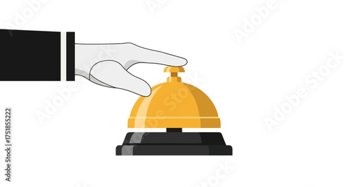 Hand in white glove ringing golden service bell.