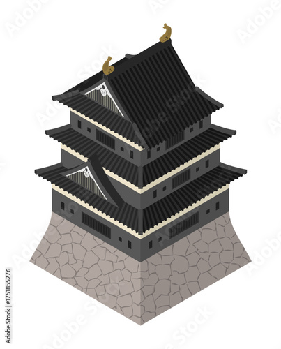 アイソメトリックイラスト：日本の城