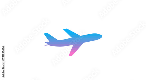 Modern passenger airplane silhouette with a vibrant pink purple and blue gradient.