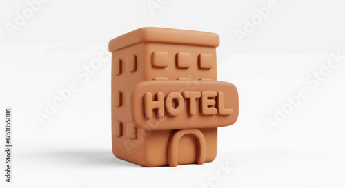 Clay Hotel Building with Sign Miniature Architecture.