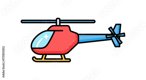 Red and Blue Cartoon Helicopter with Rotor Blades and Tail Rotor.