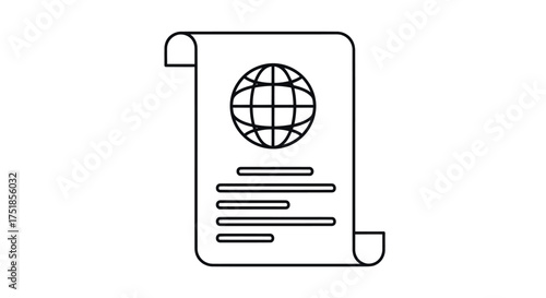 Stylized Globe Icon on a Document Scroll.