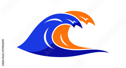 Stylized Blue and Orange Overlapping Ocean Waves Graphic Illustration.