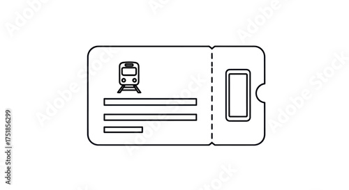 Simple Line Art Icon of a Train Ticket with Train Symbol.