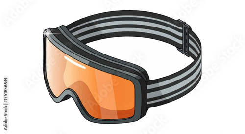 Sporty Ski Goggles with Orange Tinted Lenses and Striped Strap.