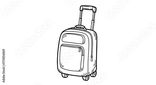 Hand-drawn sketch of a wheeled suitcase with a retractable handle.