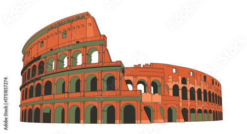 Iconic Roman Colosseum Amphitheater Architectural Illustration.