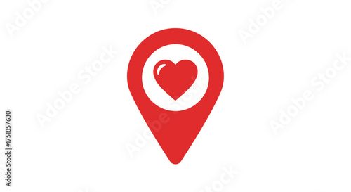 Red heart inside a location pin icon symbolizing love or important place.