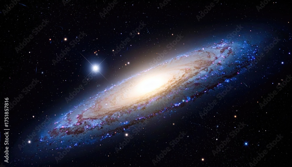 Fototapeta premium Vibrant Galaxy Core with Luminous Halo and Sparkling Stars on Dark Cosmic Canvas