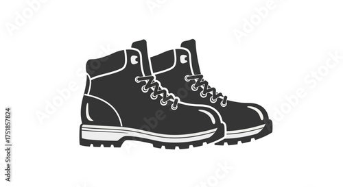 A Pair of Black Work Boots with White Laces and Soles.
