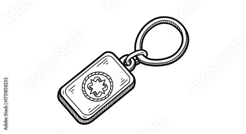 Rectangular Keychain with Medical Symbol Emblem.