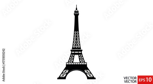 Eiffel Tower Silhouette: Iconic Parisian Landmark in Black.