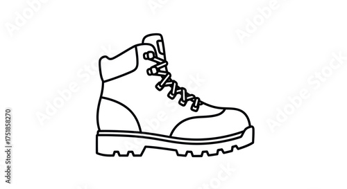 Detailed Outline Drawing of a Rugged Hiking Boot.