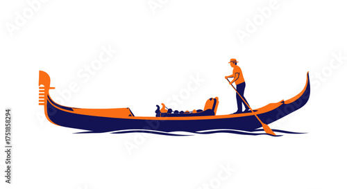 Elegant Venetian Gondola with Gondolier Navigating Waterways.