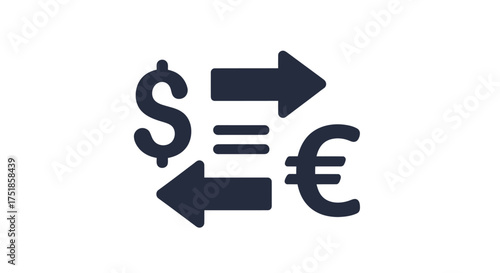 Dollar and Euro Currency Exchange Icon with Arrows.
