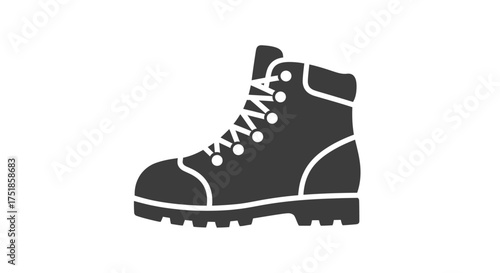 Black Hiking Boot Silhouette with White Laces and Sole.