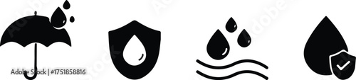 waterproof black icons set vector design illustration logo art image 
