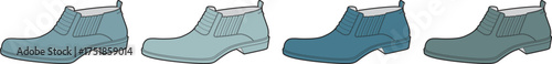 Collection of Four Blue Hued Chelsea Boots Displayed in a Row Against a White Background