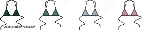 Diverse collection of stylish women's bikini tops in a vibrant color palette, illustrating modern summer fashion, beachwear styles, and essential swimwear trends