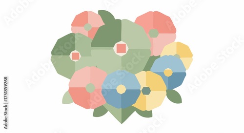Abstract floral bouquet in pastel colors on white background
